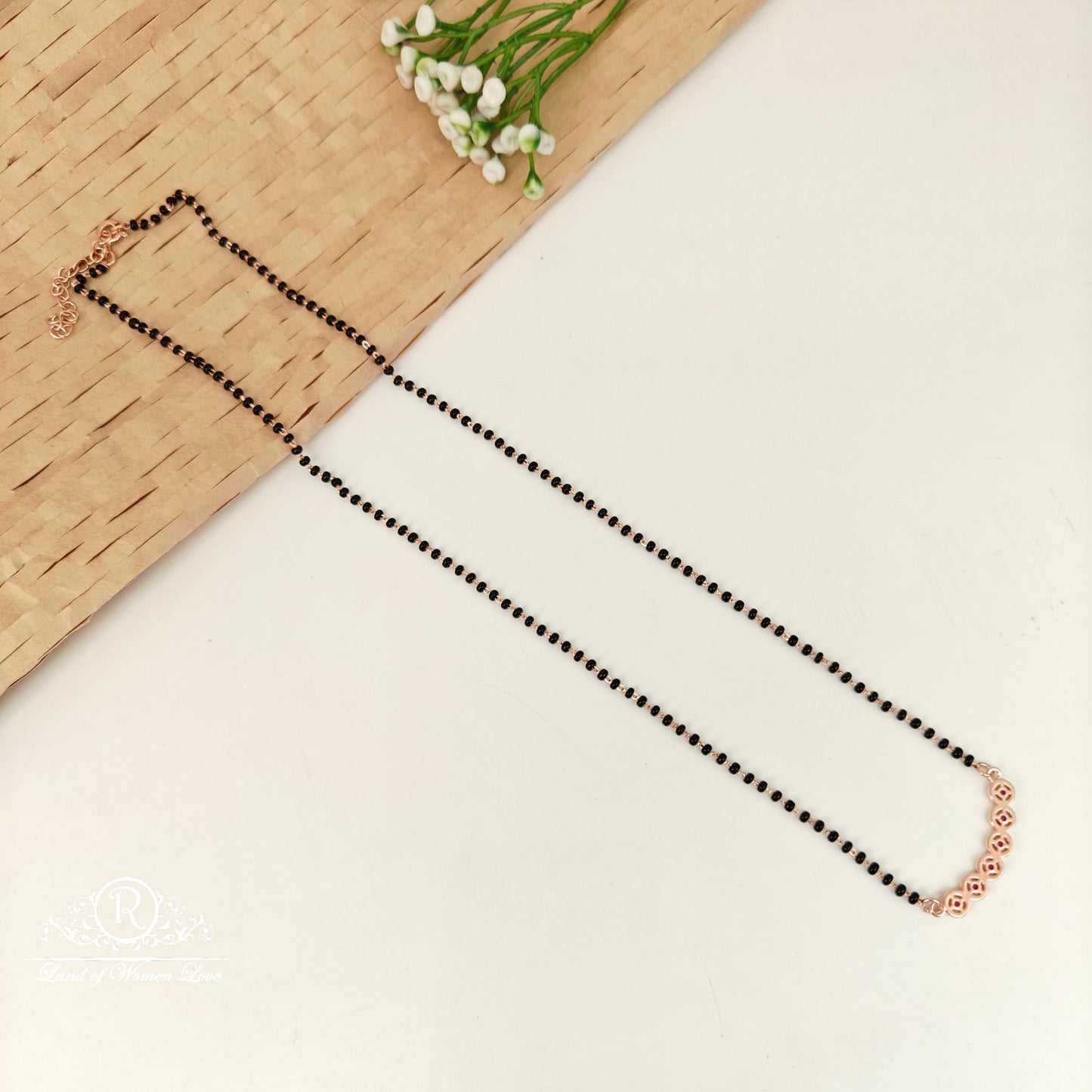 92.5 SILVER ROSE GOLD POLISH BLACK BEADS CHAIN-RCRB37