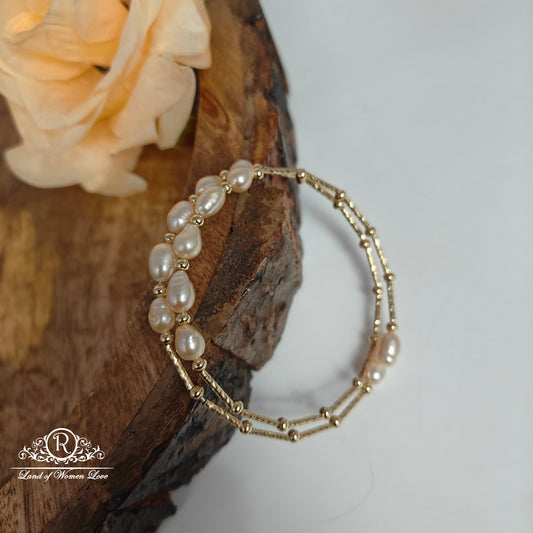 Sterling silver gold polish pearls bracelet-RCMR50-3