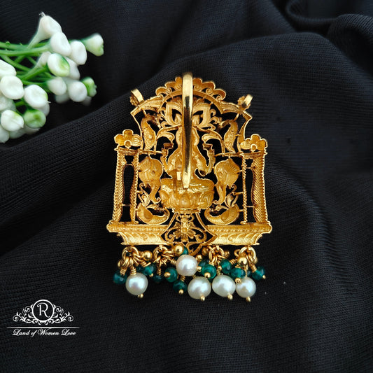 92.5 Silver lakshmidevi and peacock design pendent with beads hangings-RCR104-1