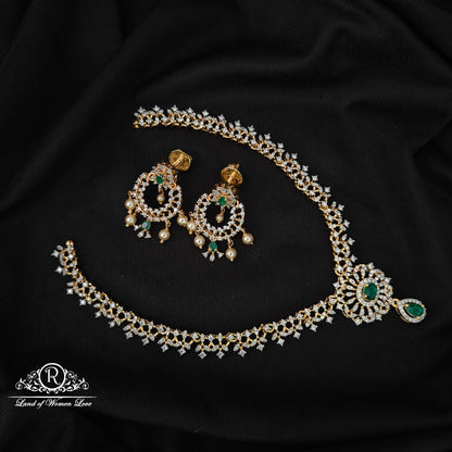 92.5 SILVER DIAMOND FINISHING NECKLACE WITH EARRINGS SET-RCZP05