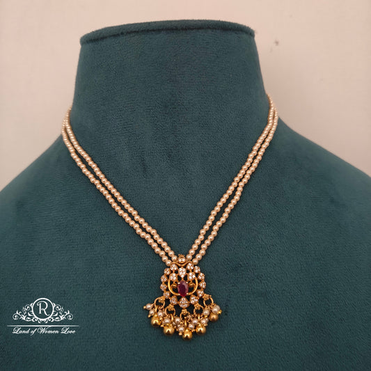 92.5 Silver 2 lines pearls chain with locket -RCH1220