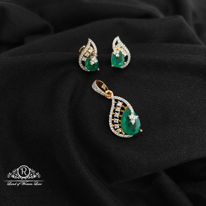 92.5 Silver diamond finishing locket with earrings -RCSB038