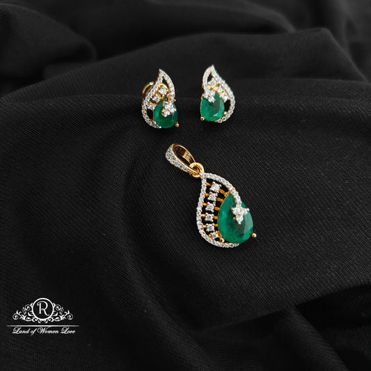 92.5 Silver diamond finishing locket with earrings -RCSB038