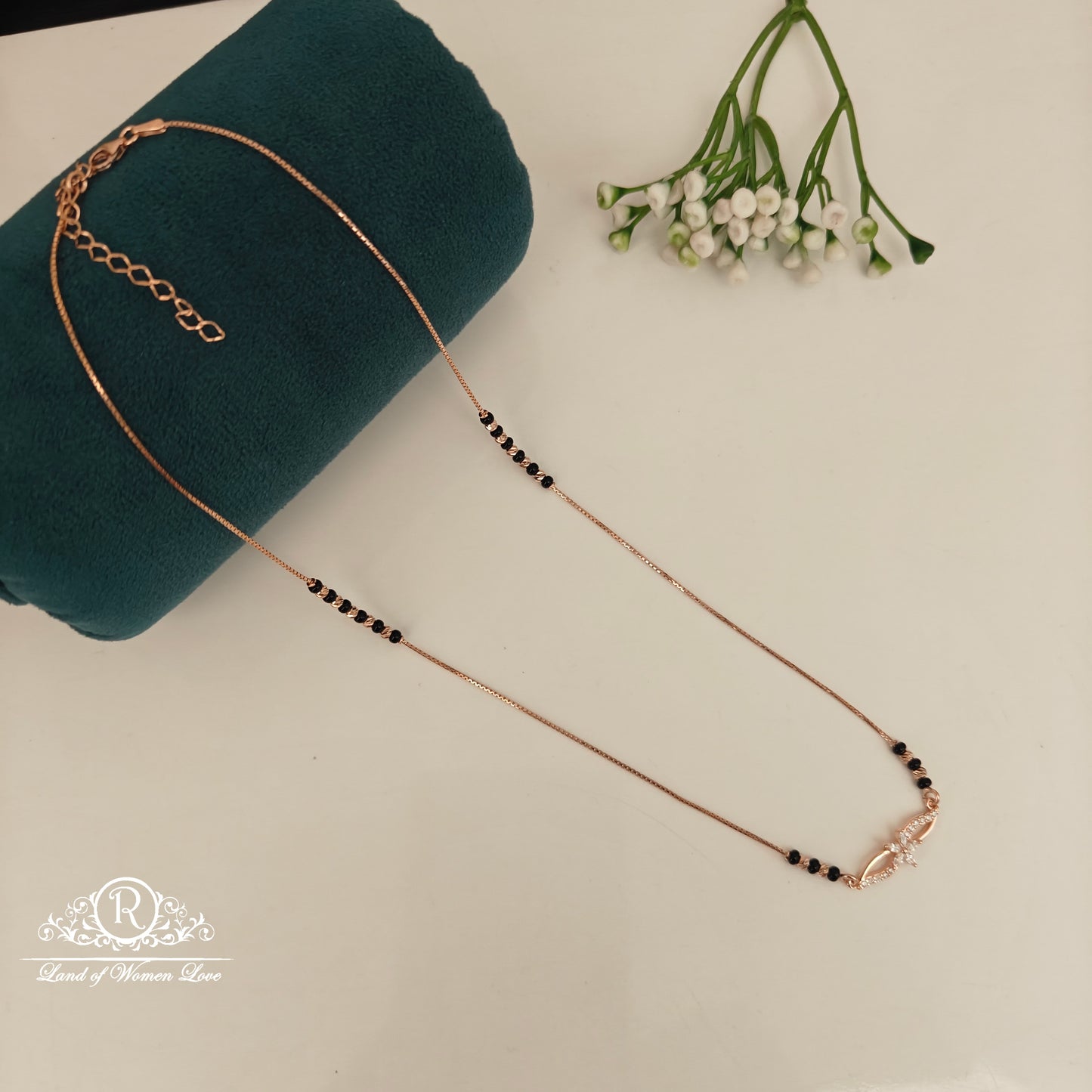 92.5 SILVER ROSE GOLD POLISH BLACK BEADS CHAIN-RCRB38