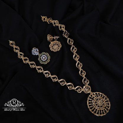 92.5-SILVER DIAMOND FINISHING NECKLACE WITH EARRINGS-RCZ1092