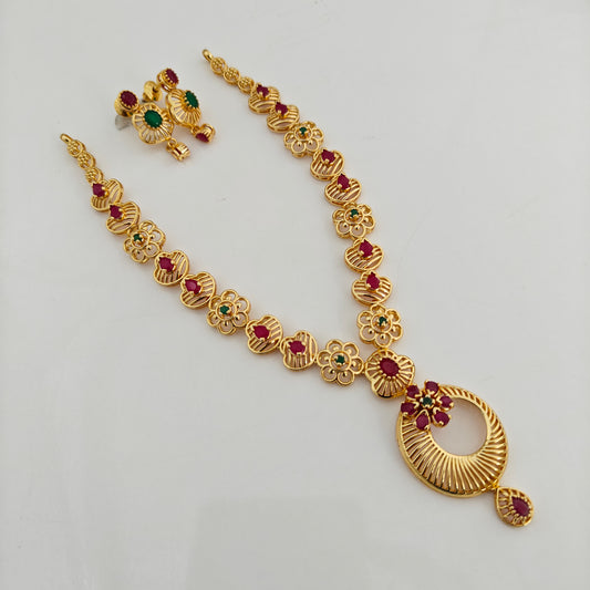92.5 Silver with Gold Polish Ruby Necklace-RCHD0133