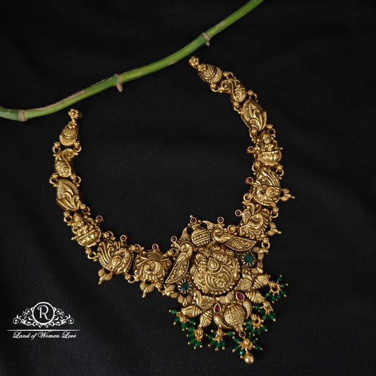 92.5 silver simple and Cute  Peacock design nakshi necklace -RCJR1020