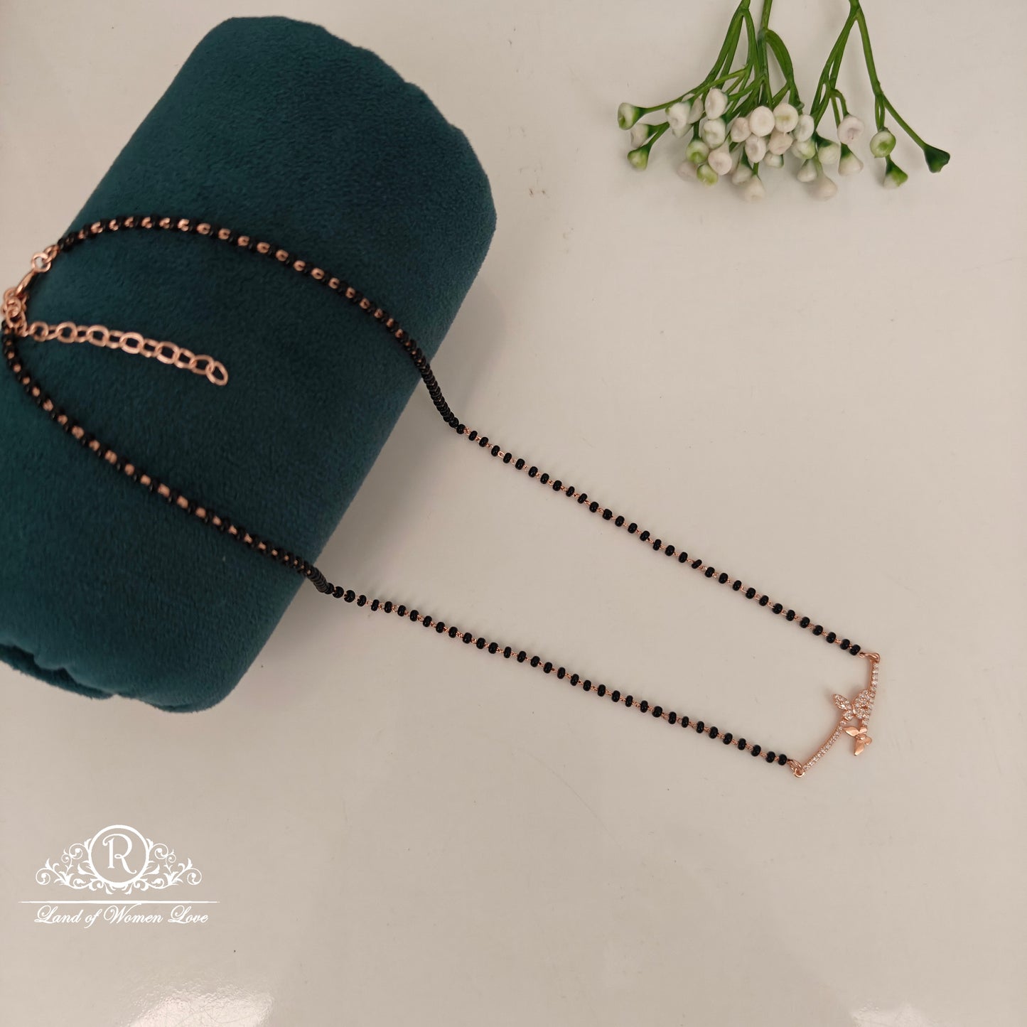 92.5 SILVER ROSE GOLD POLISH BLACK BEADS CHAIN-RCRB40