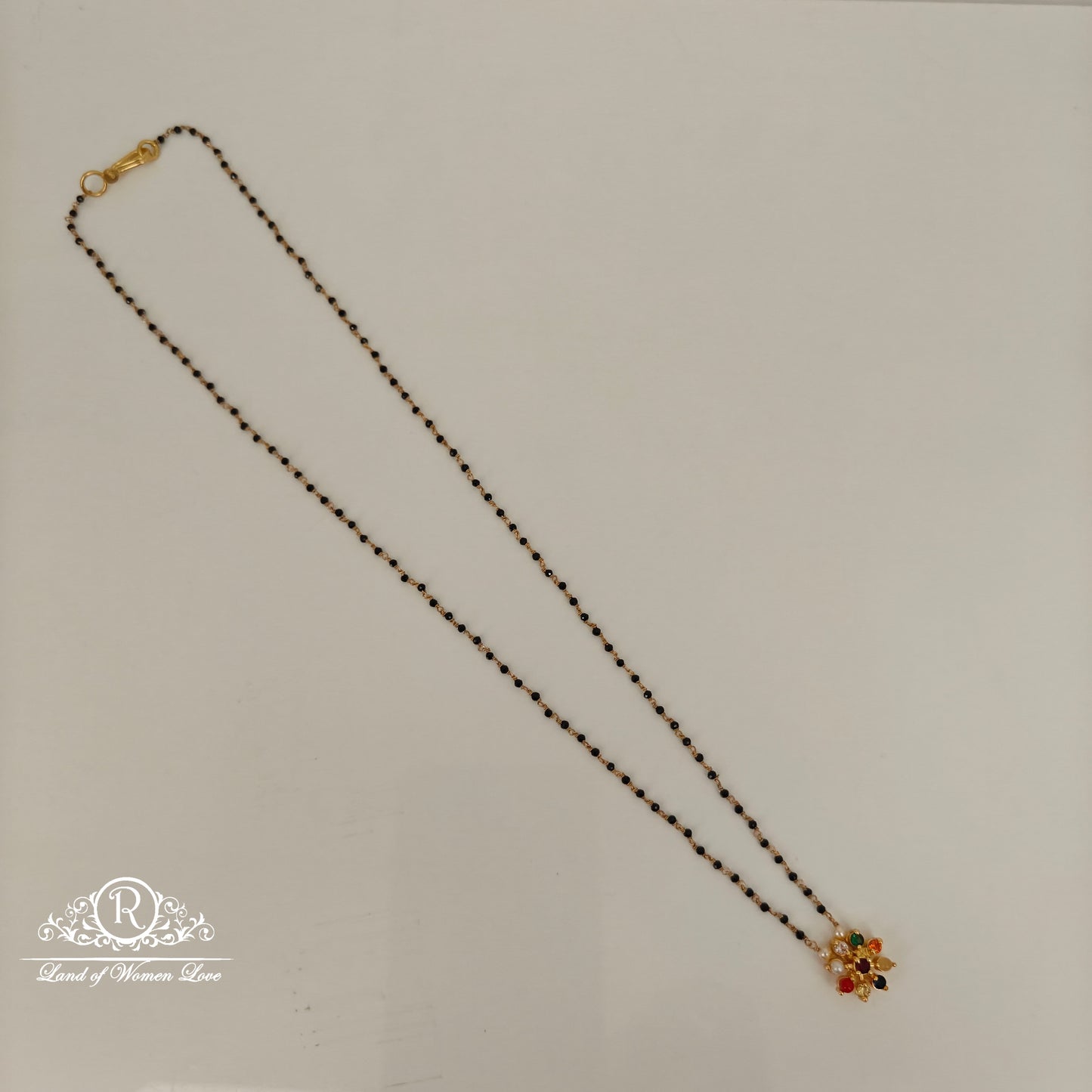 92.5 silver black beads with cute locket with navaratna stones-RCH1032