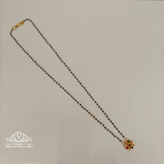 92.5 silver black beads with cute locket with navaratna stones-RCH1032