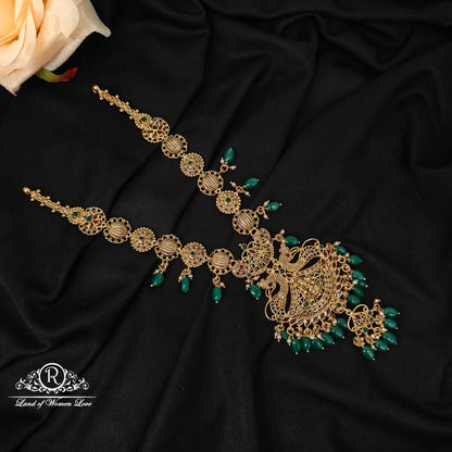 92.5 silver peacock design necklace with green beads hangings-RCMB041