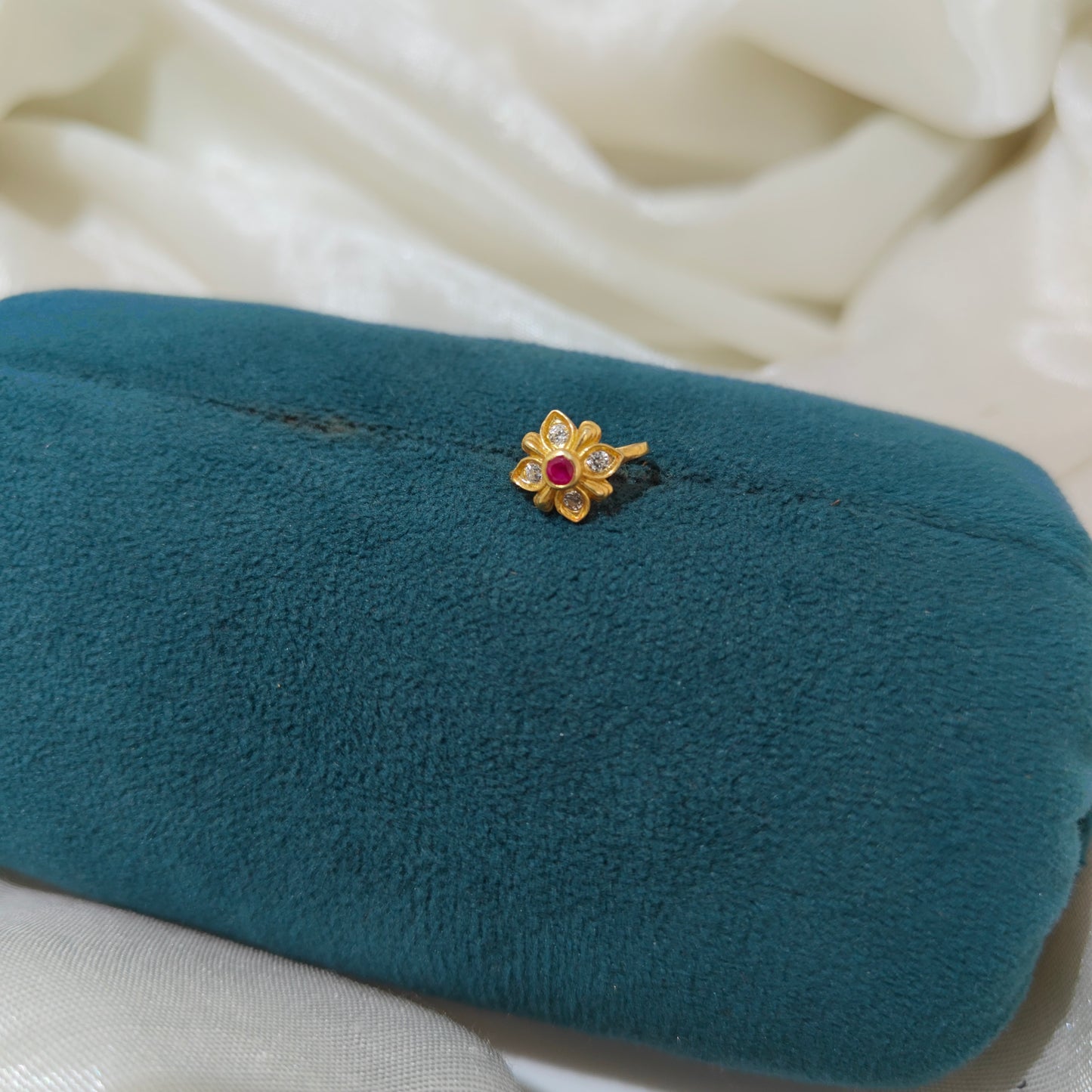 92.5 Silver flower design with ruby stone nosepin-RCR101