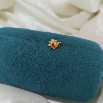 92.5 Silver flower design with ruby stone nosepin-RCR101