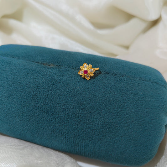 92.5 Silver flower design with ruby stone nosepin-RCR101