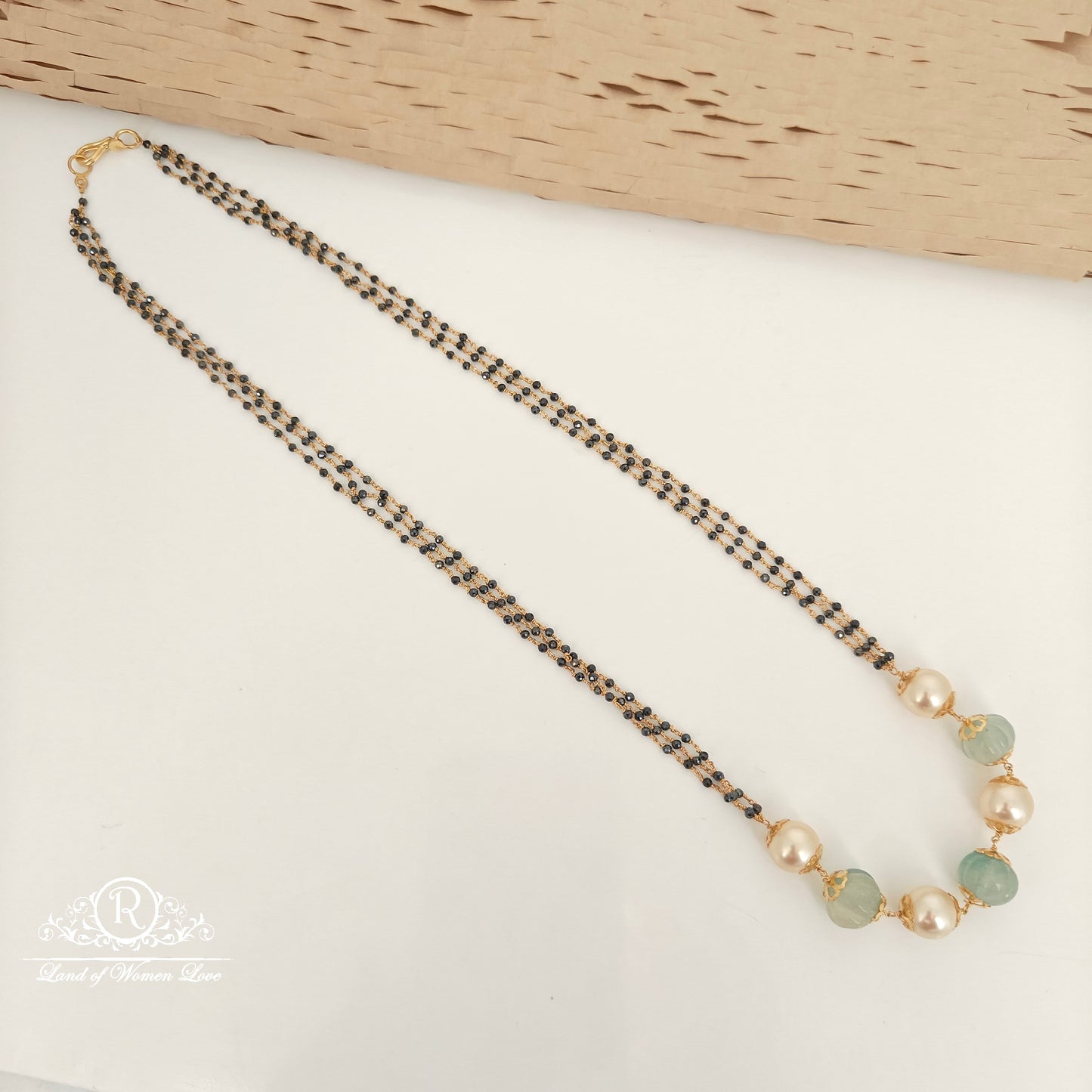 92.5 silver plain black beads with pearls and pumpkin beads -RCH1108