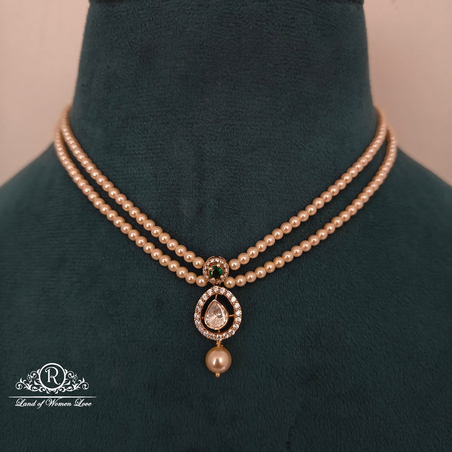 92.5 SILVER BEADS CHAIN WITH MOSSINATE LOCKET -RCH1253