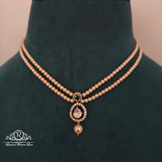 92.5 SILVER BEADS CHAIN WITH MOSSINATE LOCKET -RCH1253