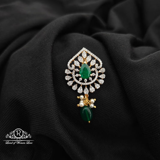 92.5 Silver Green stone diamond finishing flower design pendent -RCR196