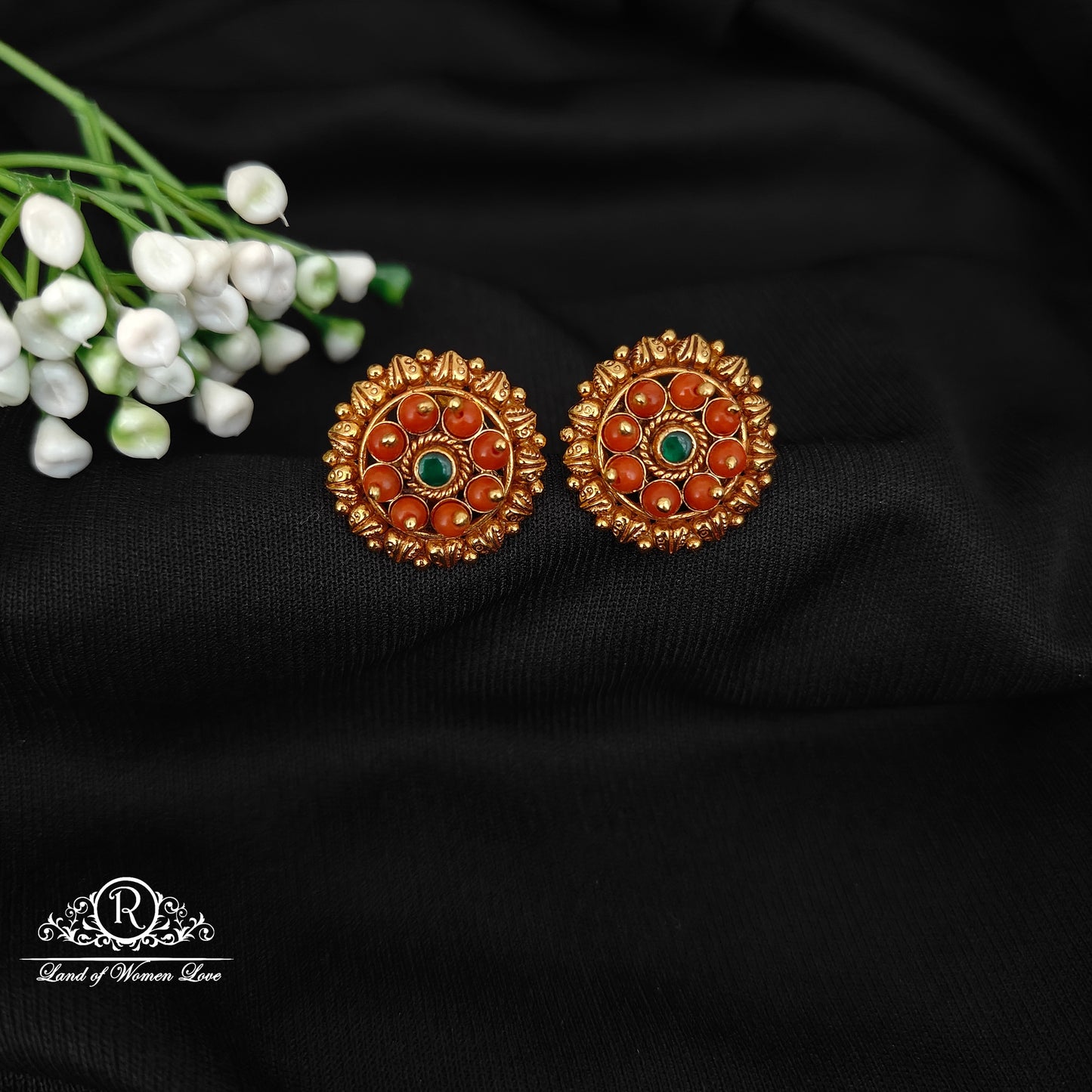 92.5 SILVER CORAL ROUND STUDS-RCJR1075