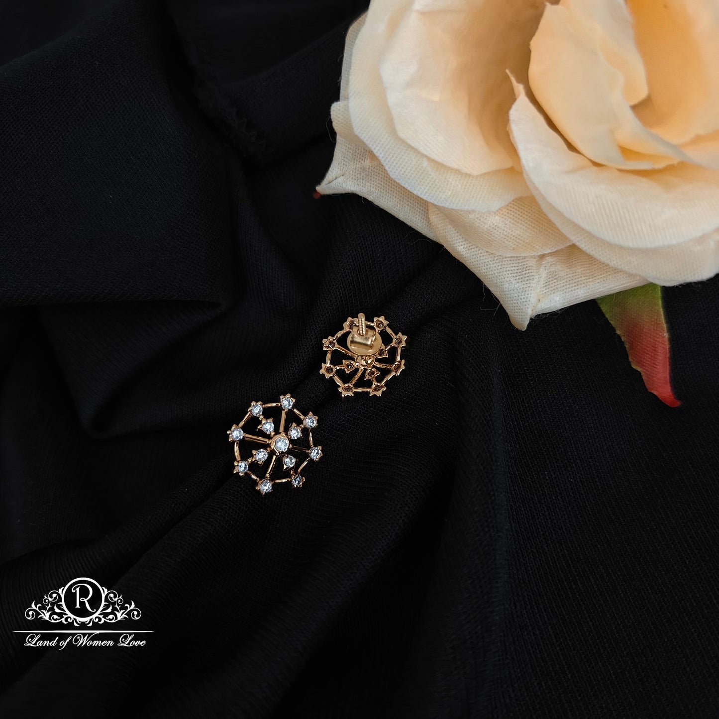 92.5 silver rose gold polish earrings with cz stones -RCP243