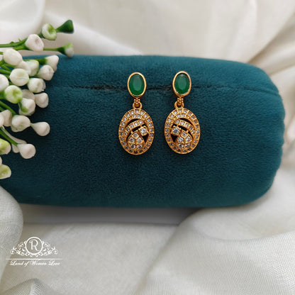 92.5 Silver Green and White Stone  Earrings-RCR040