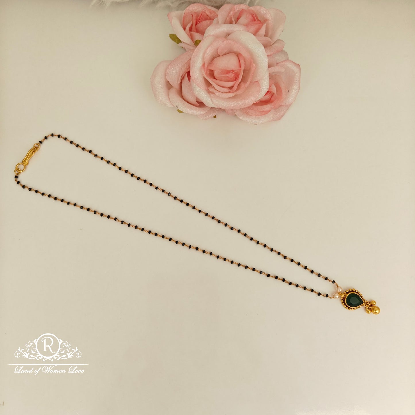 92.5 Silver black beads chain -RCH1182