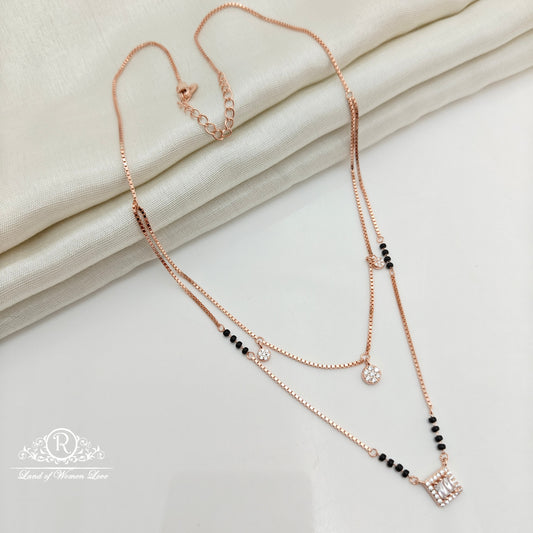92.5 Silver Rose Gold Polish  Black Beads Chain-RCSS012