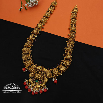 92.5 Silver Nakshi with coral drops Haram-RCCP490