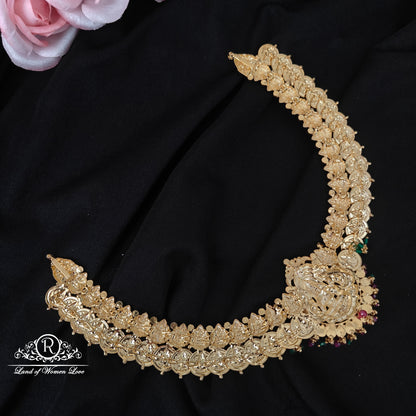 92.5 silver Lakshmi Devi design kasu necklace-RCBH057