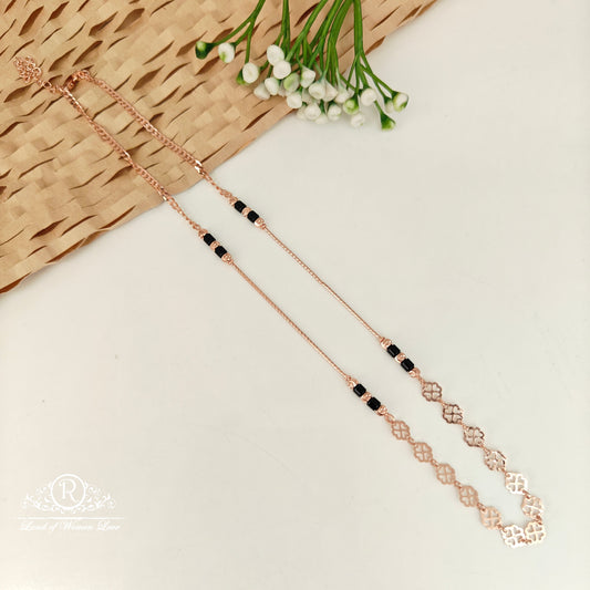 92.5 SILVER ROSE GOLD POLISH BLACK BEADS CHAIN-RCRB30