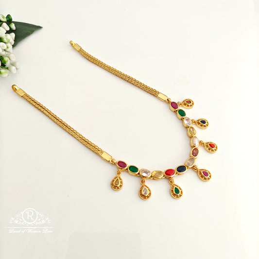 92.5 Silver Navaratna Stones Necklace-RCR126