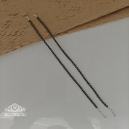 92.5 SILVER LIGHT WEIGHTBLACK BEADS ANKLETS-RCVC008