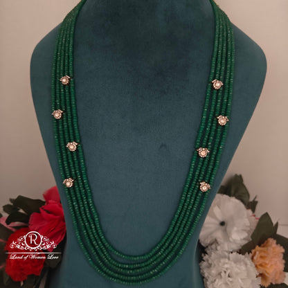 92.5 silver green beads mala with victorian side lockets-RCH1109