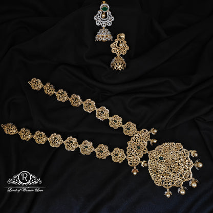 92.5 SILVER DIAMOND FINISHING HARAM WITH EARRINGS-RCHD107