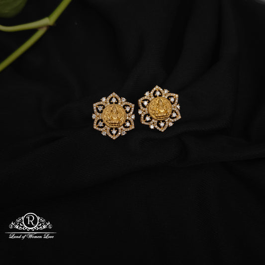 92.5 silver simple and Cute Earrings with Lakshmi Devi Design -RCD424