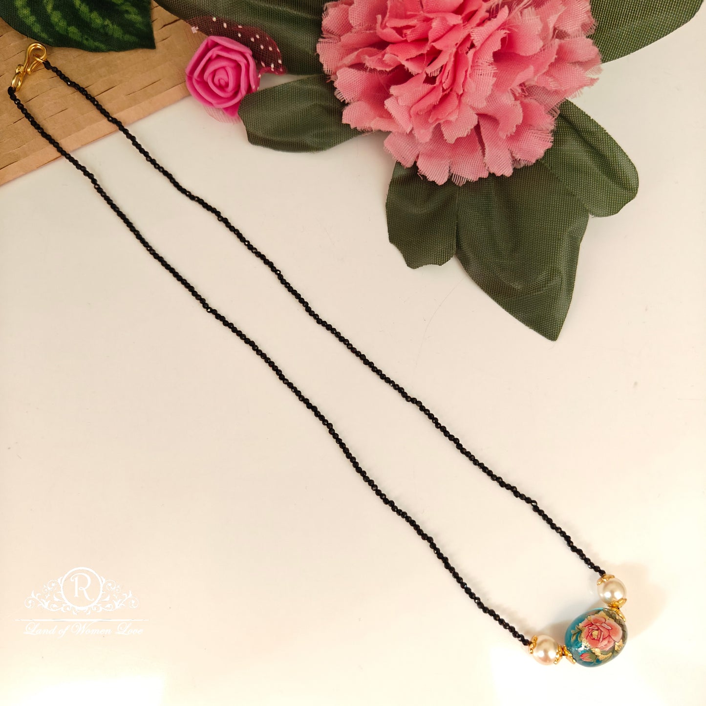 92.5-SILVER BLACK BEADS CHAIN-RCH1138