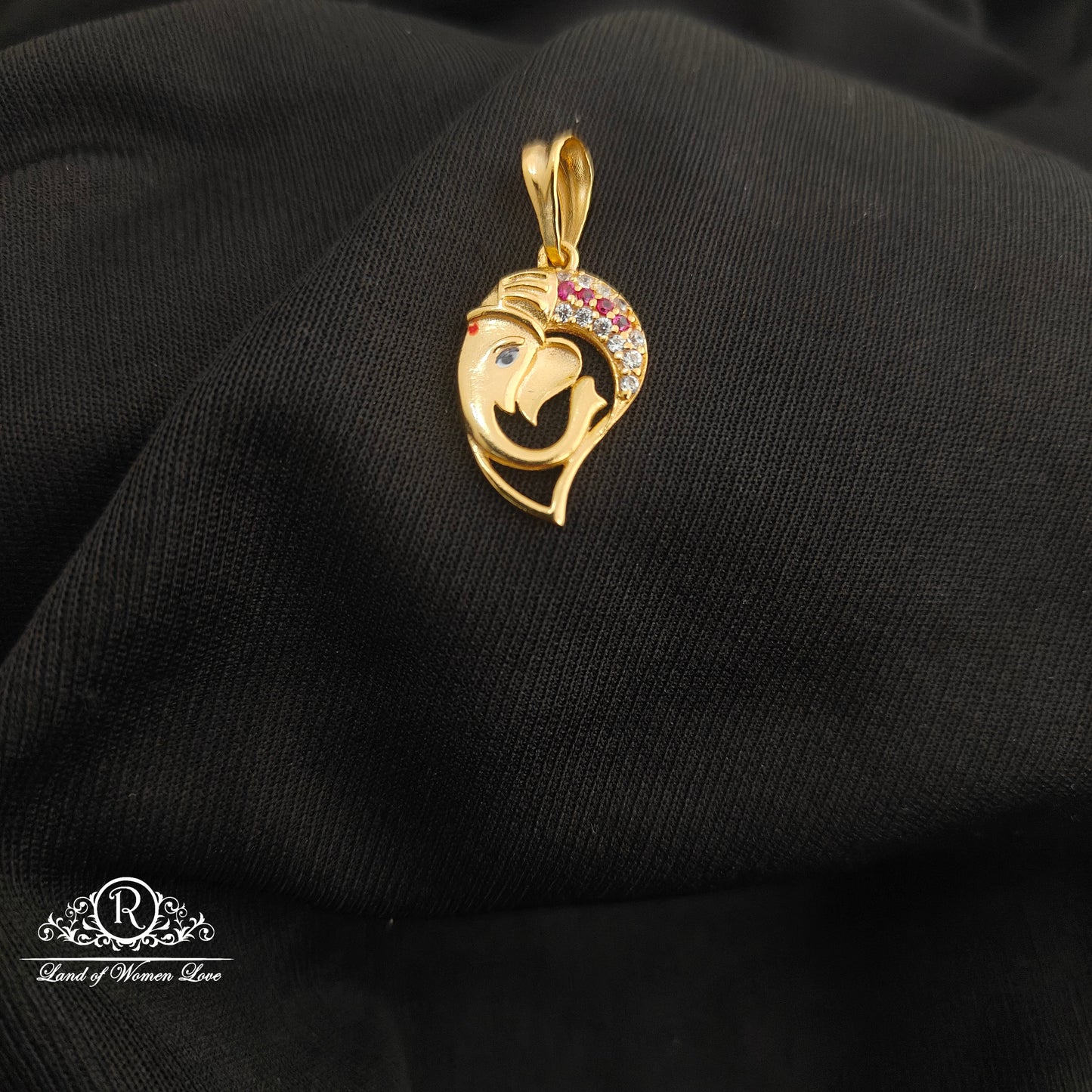 92.5 Silver Ganesh design with gold polish locket-RCR262