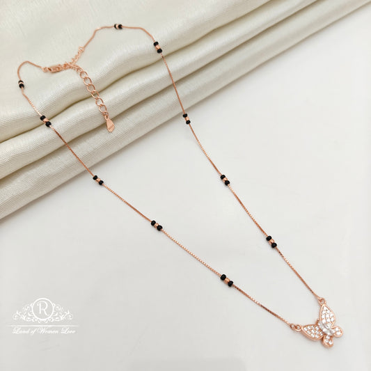 92.5 Silver Rose Gold Polish  Black Beads Chain-RCSS001
