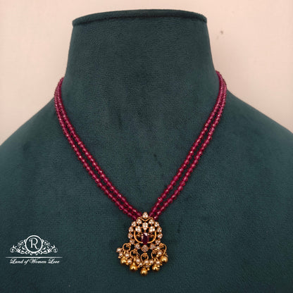 92.5 Silver ruby beads chain with locket -RCH1219