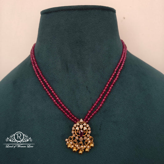 92.5 Silver ruby beads chain with locket -RCH1219