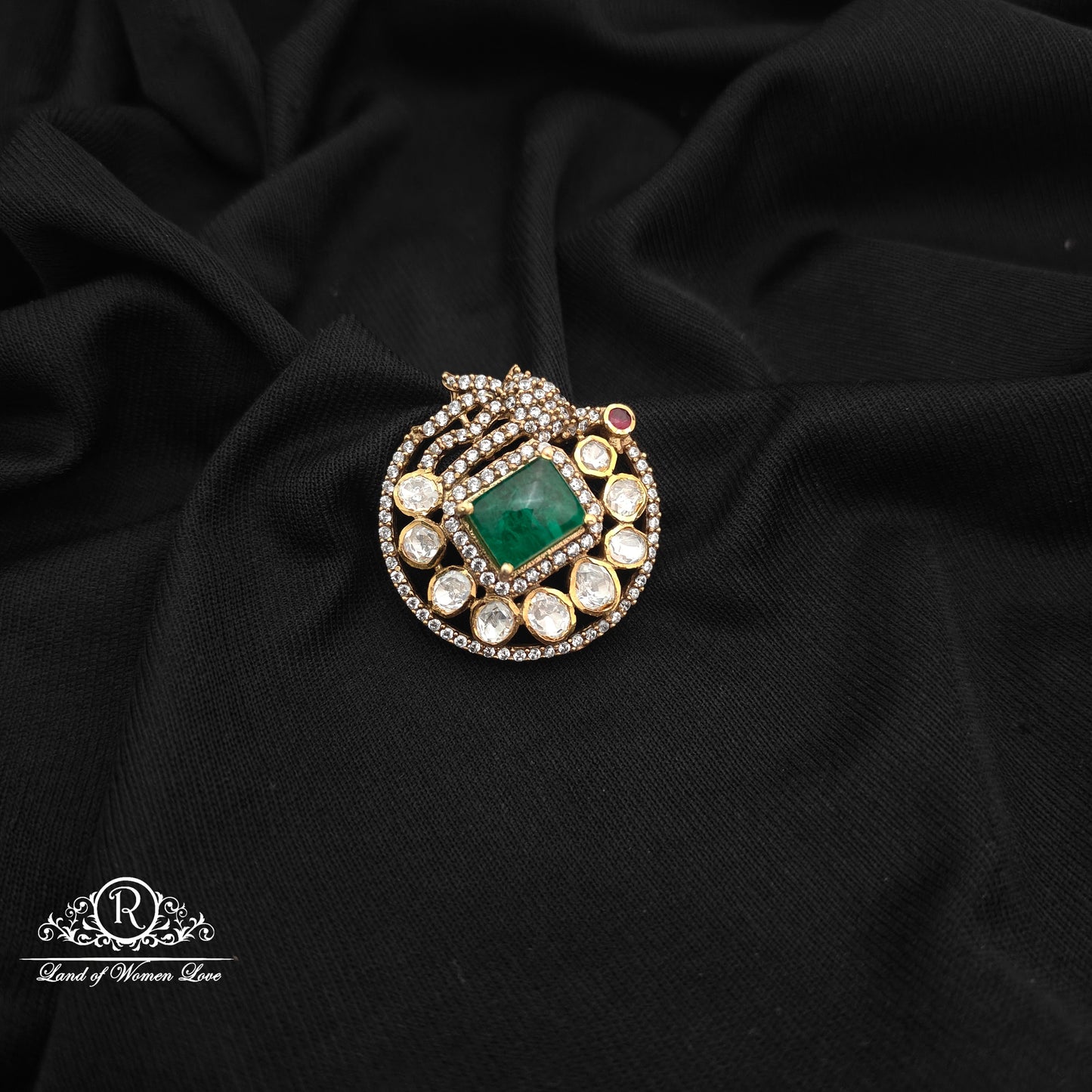 92.5 silver mossinate side locket with peacock design -RCMJ301