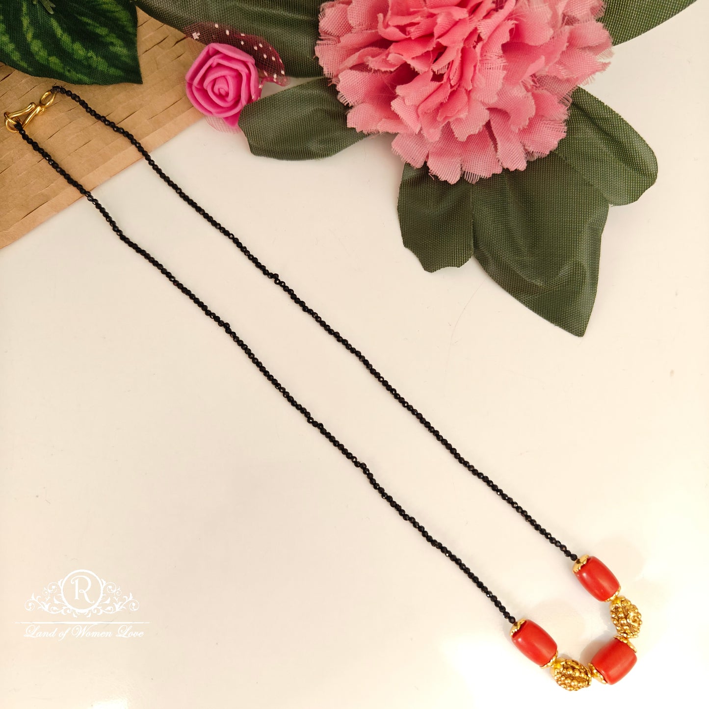 92.5-SILVER BLACK BEADS CHAIN-RCH1133