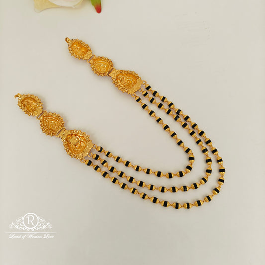 92.5 Silver 3 Lines Black Beads Chain With Side Peacock Desgin Pendants-RCJR1127