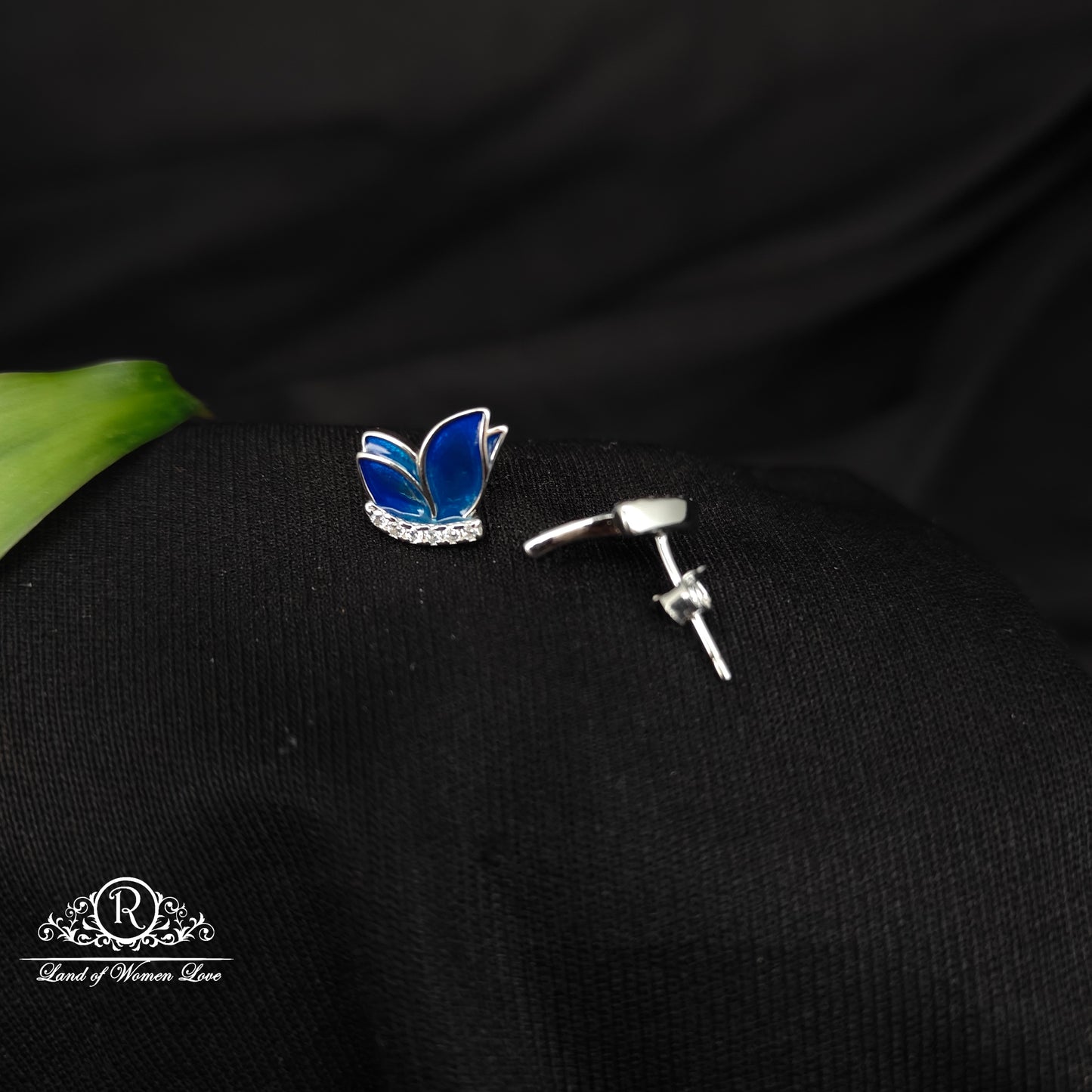 92.5 SILVER BLUE COLOUR BUTTERFLY EARRINGS-RCG328-6