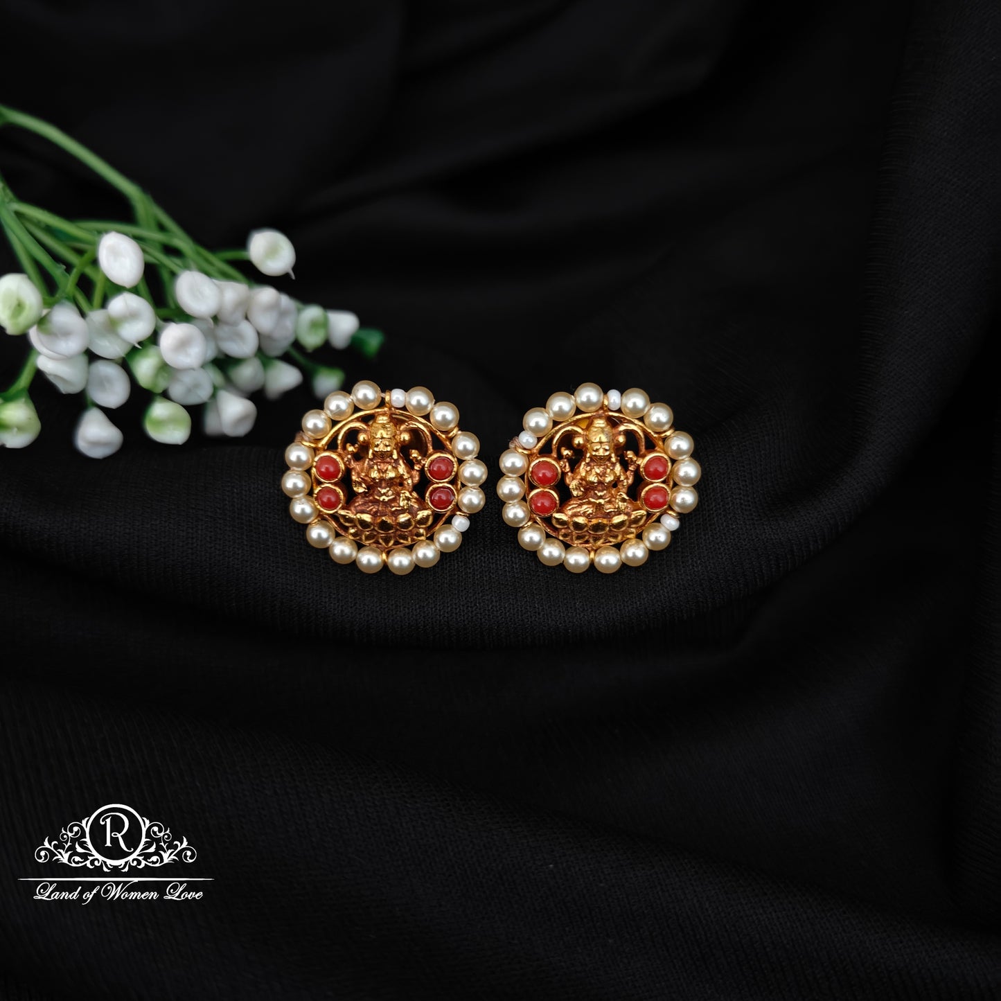 92.5 SILVER LAKSHMI DEVI WITH PEARL ROUND STUDS-RCJR1076