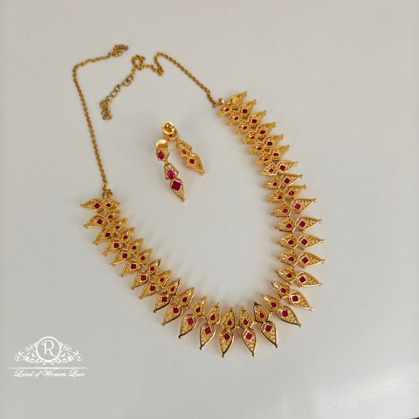 92.5 SILVER RUBY NECKLACE WITH EARRINGS SET-RCP184