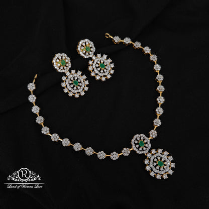 92.5 SILVER DIAMOND FINISHING NECKLACE WITH EARRINGS-RCHD116