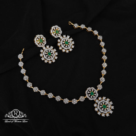 92.5 SILVER DIAMOND FINISHING NECKLACE WITH EARRINGS-RCHD116