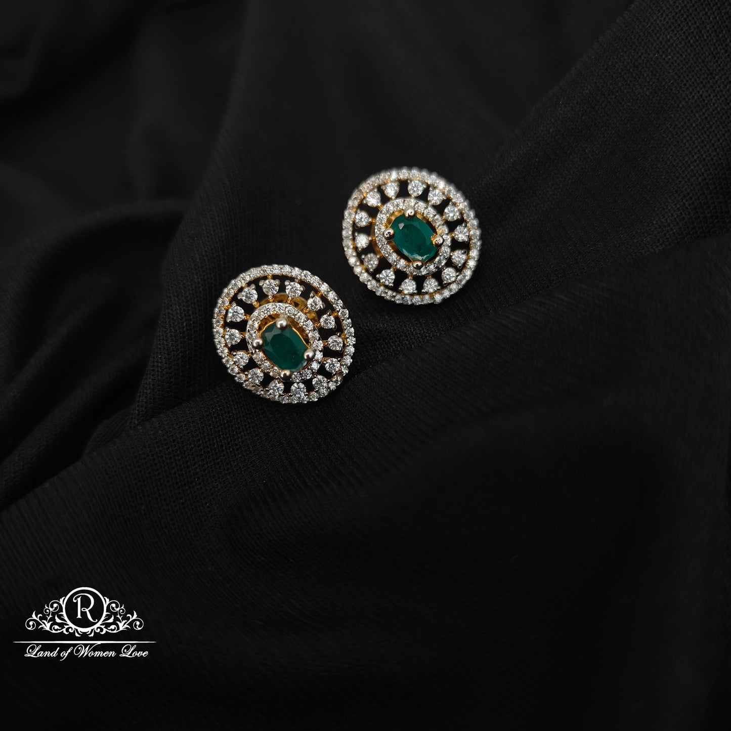 92.5 silver diamond finishing studs with green stones-RCCP80