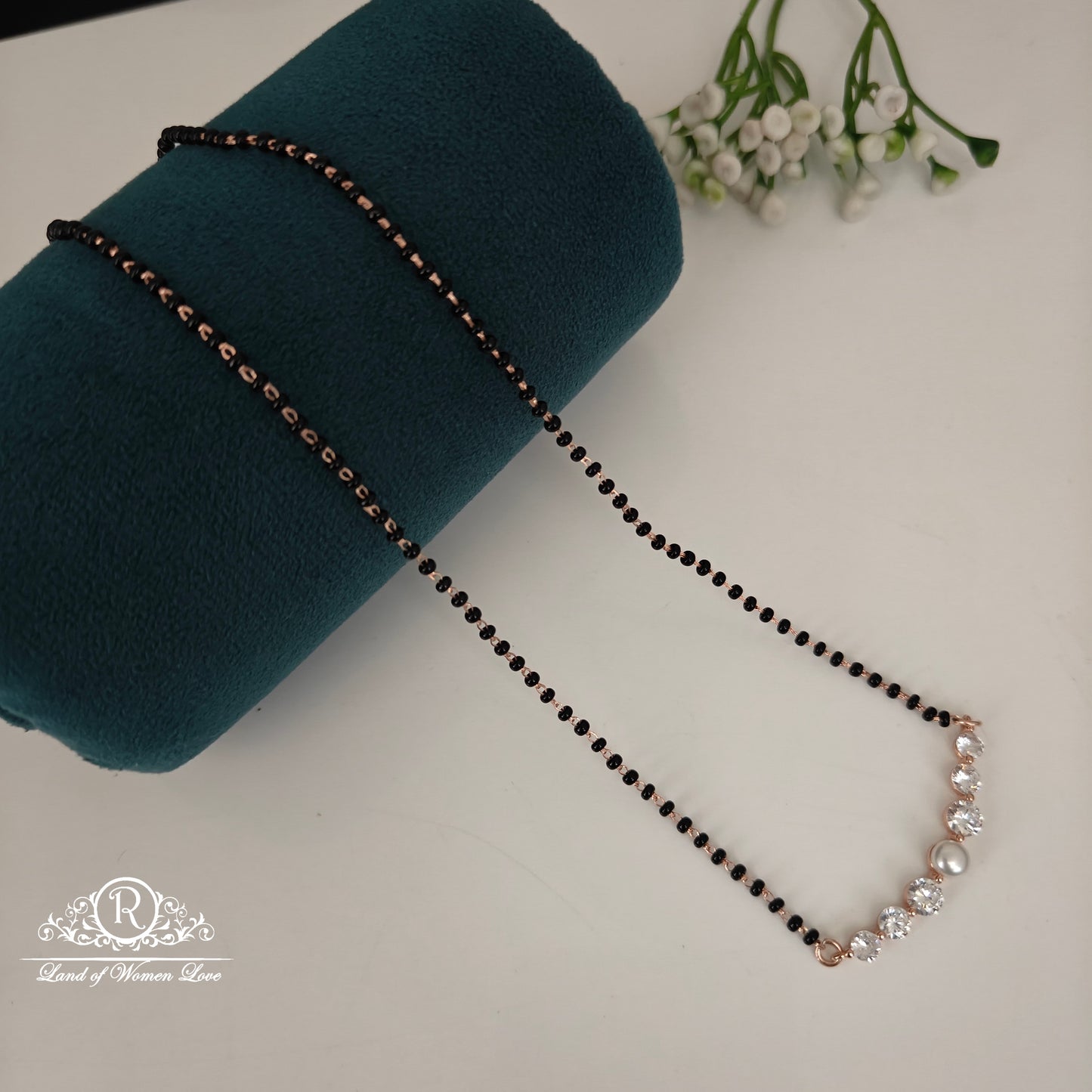 92.5 SILVER ROSE GOLD POLISH BLACK BEADS CHAIN-RCRB45